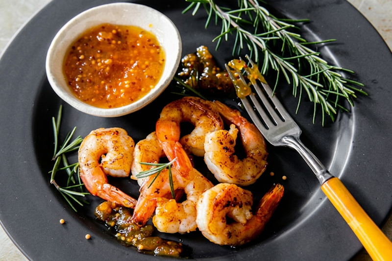Grilled Shrimp with Dijon-Apricot Orange Dipping Sauce