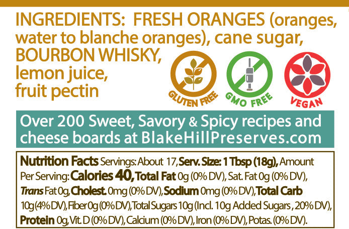 Orange & Bourbon Marmalade 10.8oz nutrition facts