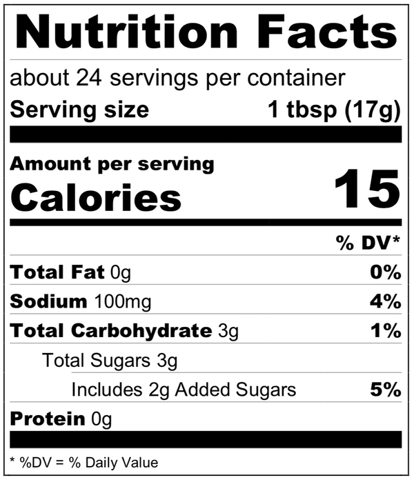 Nutrition Facts for Camden's Blue Label Catsup 14 oz (397g)